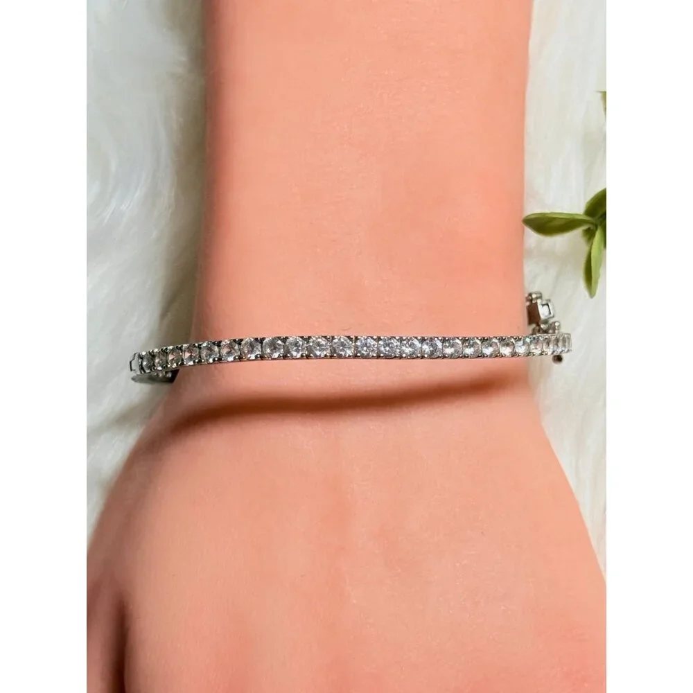 Silver Tone Eternity Rhinestones Bangle